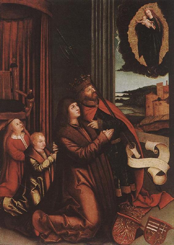 STRIGEL, Bernhard St Ladislas Presents Wladislav II and his Sons to the Virgin r oil painting picture